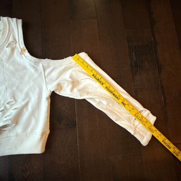 SMFK crewneck sweatshirt size small thrashed trashed cream color destroyed paint - Picture 10 of 12